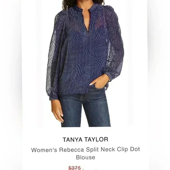 TANYA TAYLOR Rebecca Split Neck Clip Dot Blouse New With Tag - Picture 1 of 8